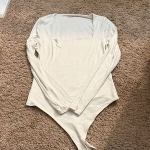 Abercrombie & Fitch Cream Long Sleeve Bodysuit